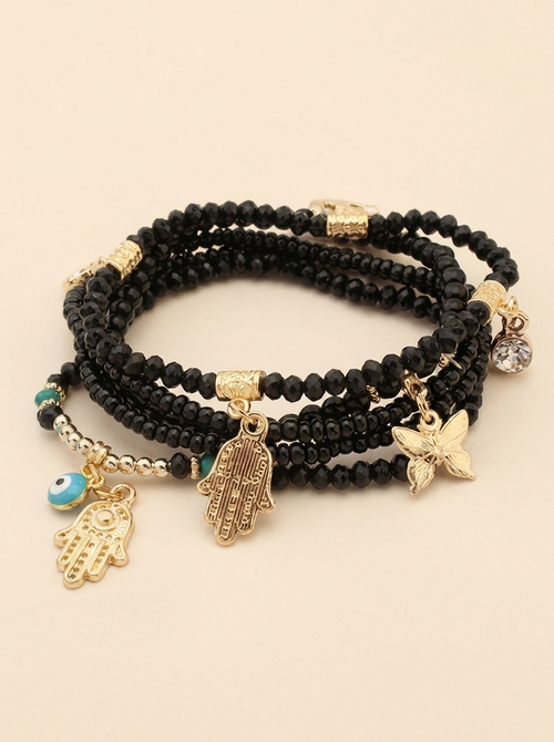 Bracelet multirang Leïla à perles et breloques main de Fatma