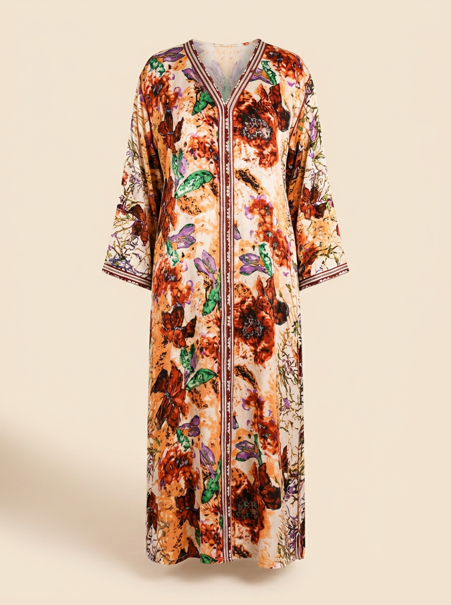 Caftan brodé Soraya à imprimé floral