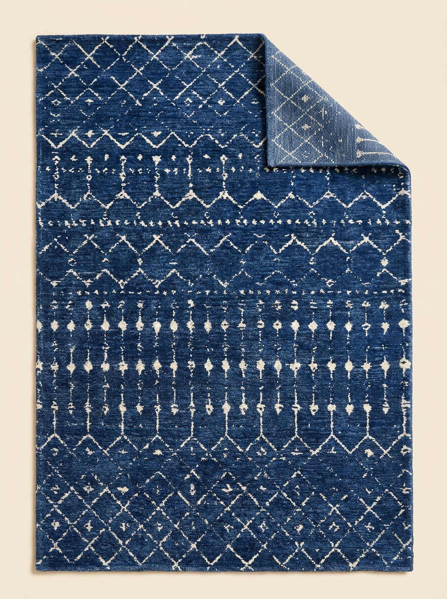 Tapis berbère Idir bleu nuit à motifs géométriques