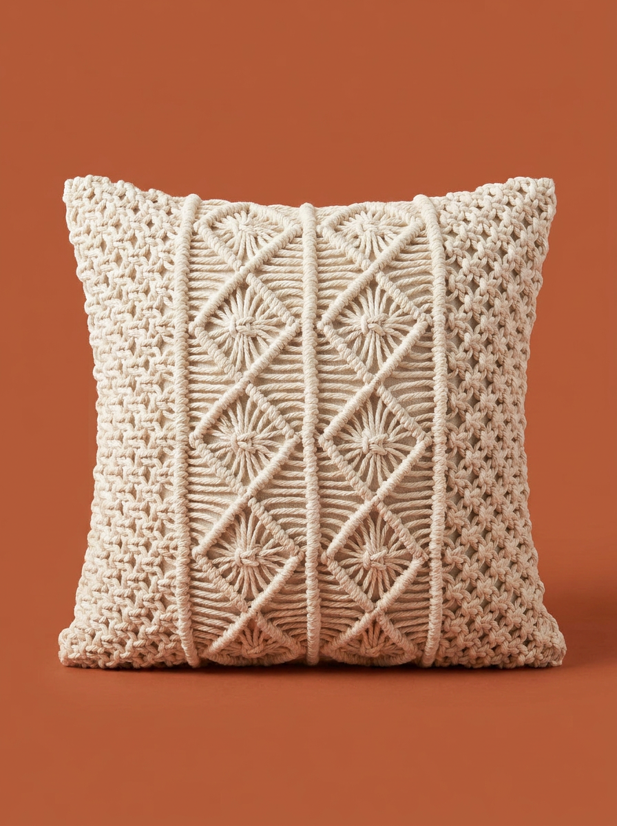 Housse de coussin macramé Lalla en coton tissé main